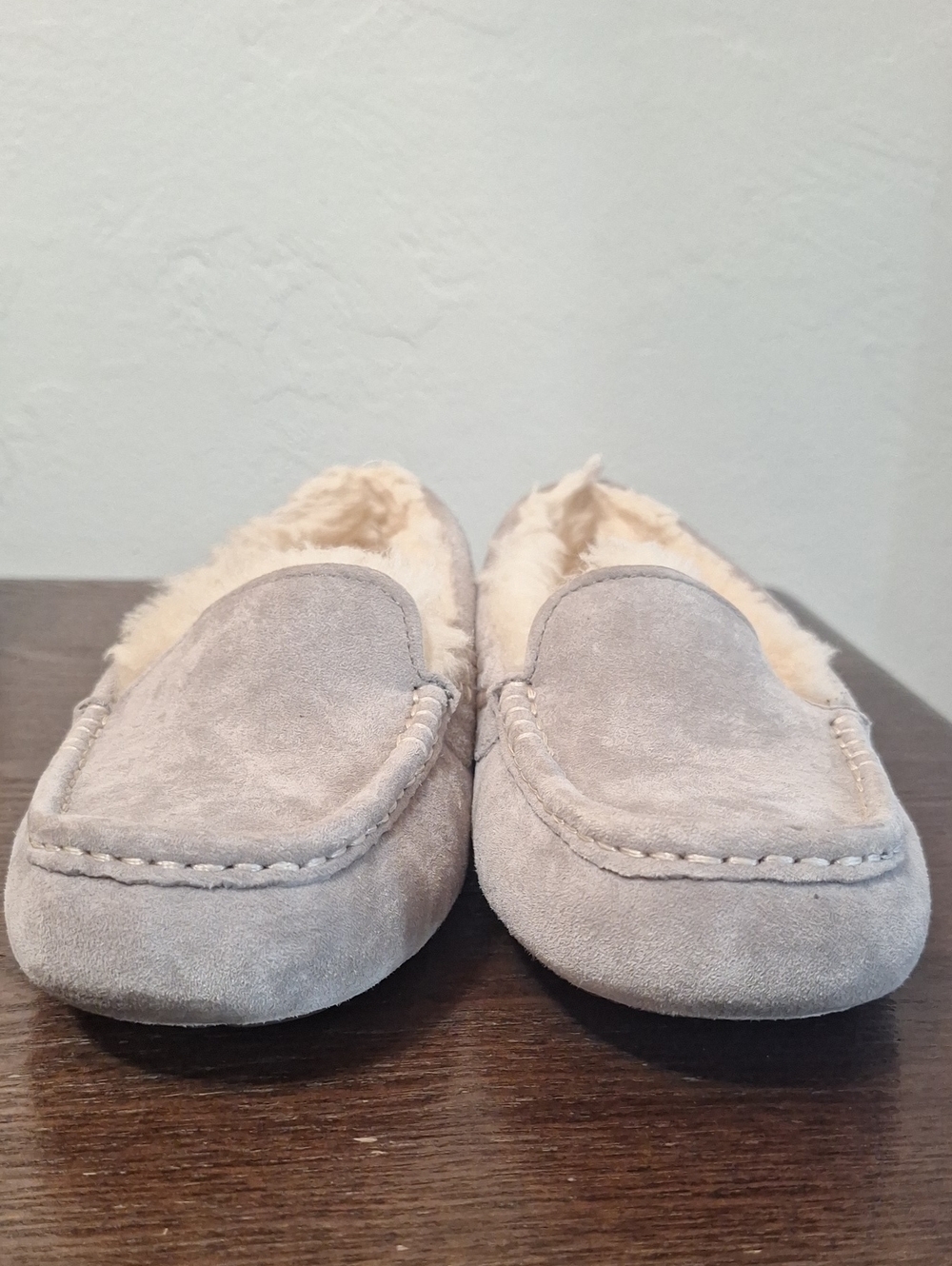 UGG Ansley Shearling Lined Wool Moccasin Slip On Light Grey Women's Shoes Size 6 - Picture 3 of 8